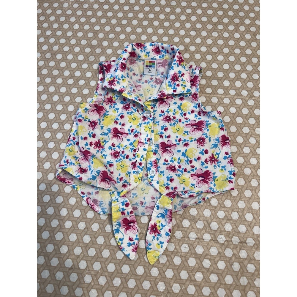 Girls Sleeveless Shirt Tie Healthtex White Floral Size 2T